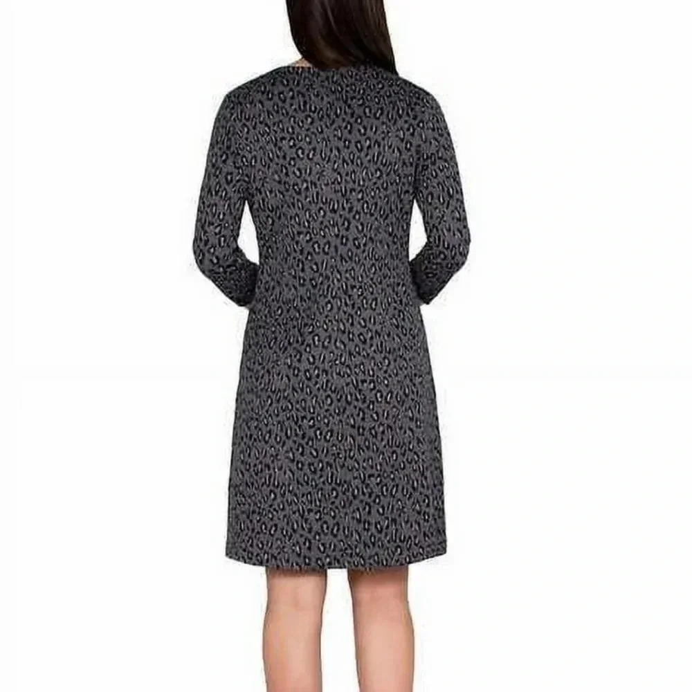 Nicole Miller 3/4 Sleeve Dress Color Grey Leopard Size S - Picture 3 of 14